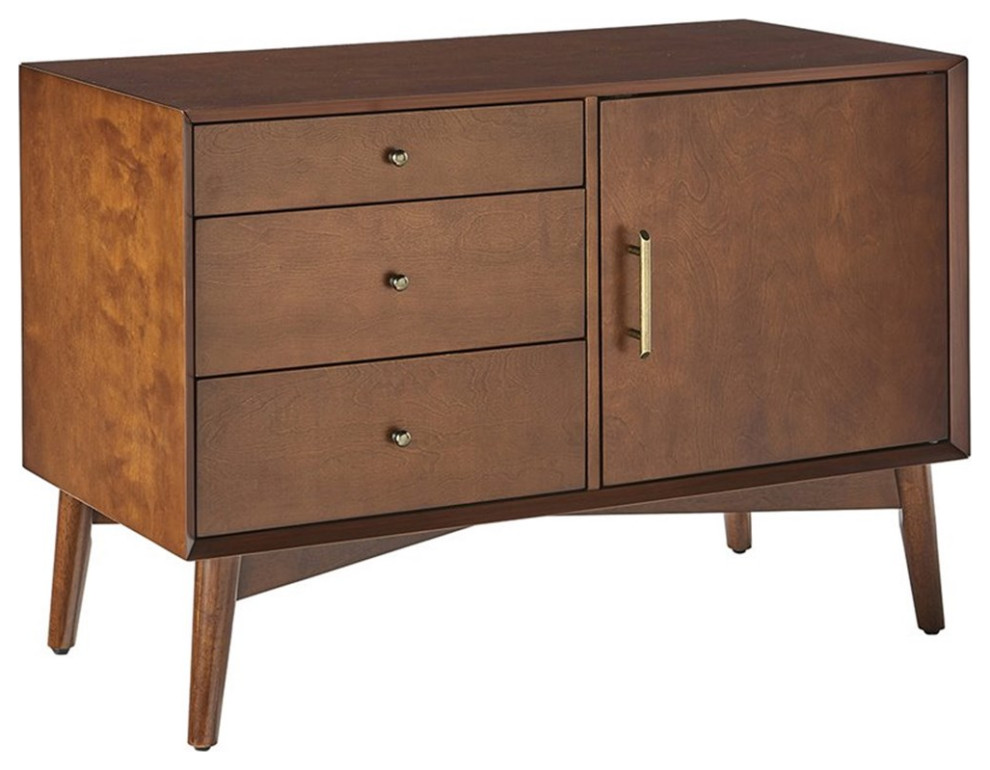 Bowery Hill Mid Century Wood Media Console Table in Mahogany   Midcentury   Entertainment Centers And Tv Stands   by Homesquare  Houzz