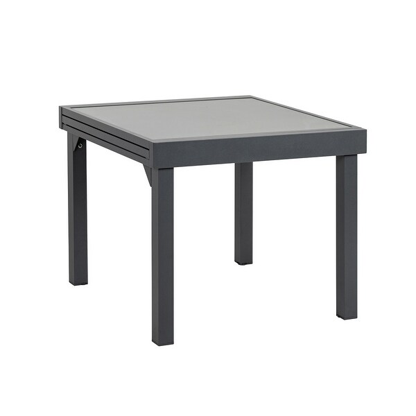 VredHom Outdoor Tempered Glass Top Aluminum Extendable Dining Table