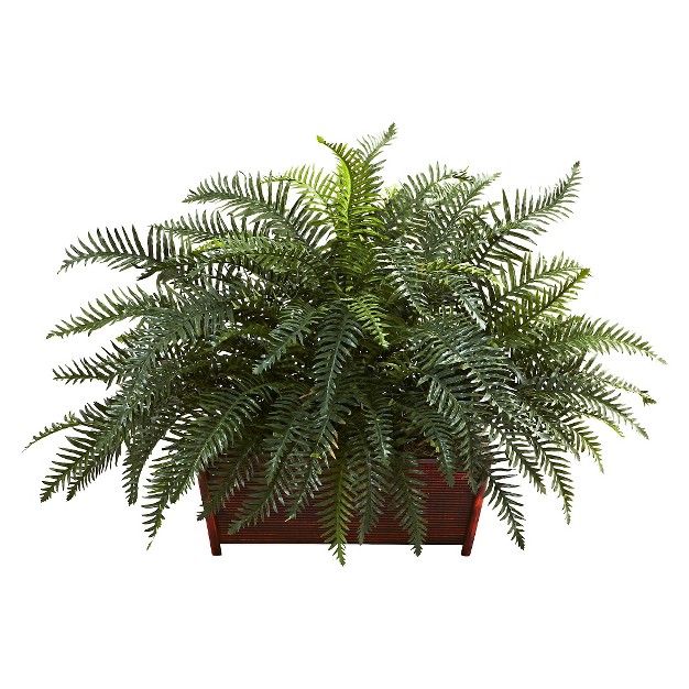 Nearly Natural River Fern With Wood Planter