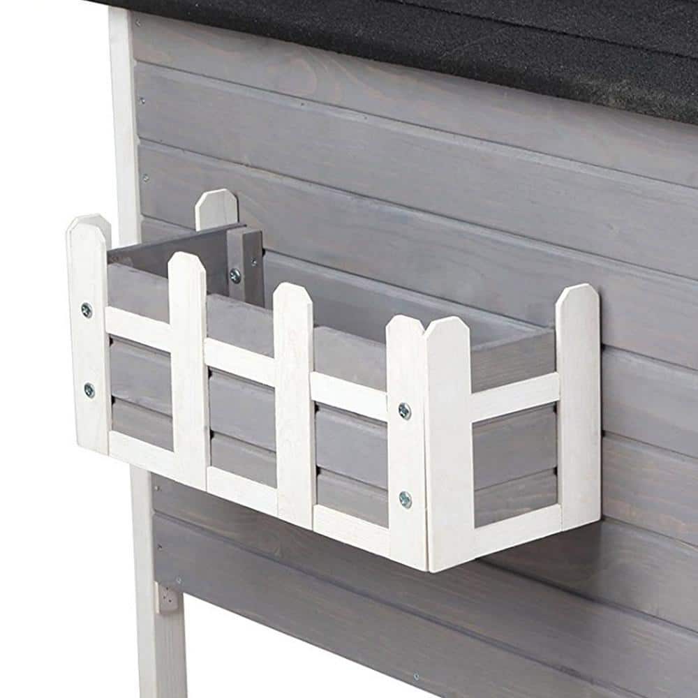 Grey Solid Wood Cat House Larger Design for 3 Adult Outdoor Cats Weatherproof CATTHHHHOUS-1