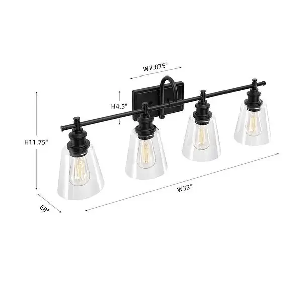 KAWOTI 4-Light Bathroom Vanity Light with Glass Shade