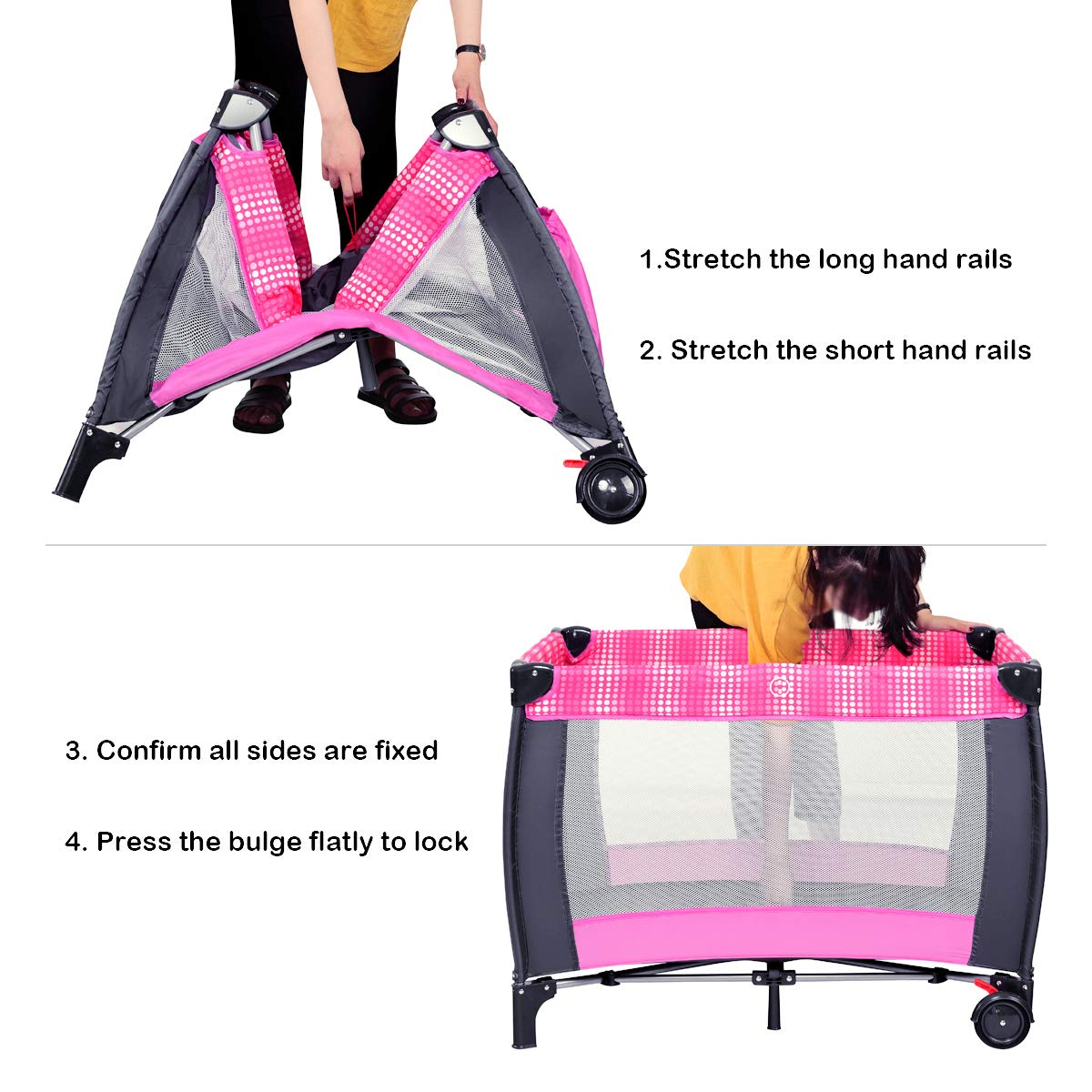 Costzon 3 in 1 Pack and Play with Bassinet, Portable Playard with Changing Table