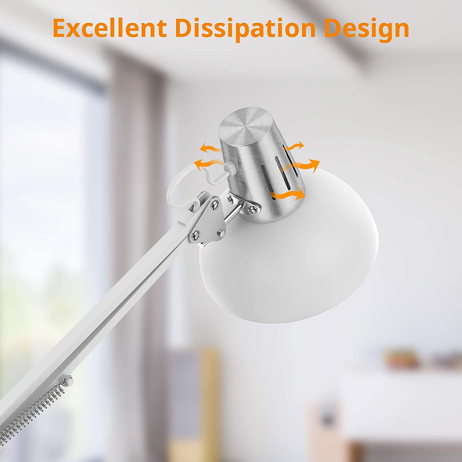 LEPOWER Metal Floor Lamp, Adjustable Architect Swing Arm, E26 Lamp Base, White