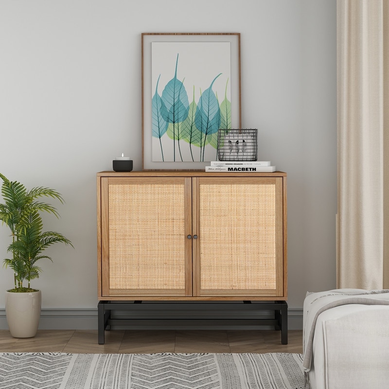 Rattan Cabinet with 2 Doors and Adjustable Shelf