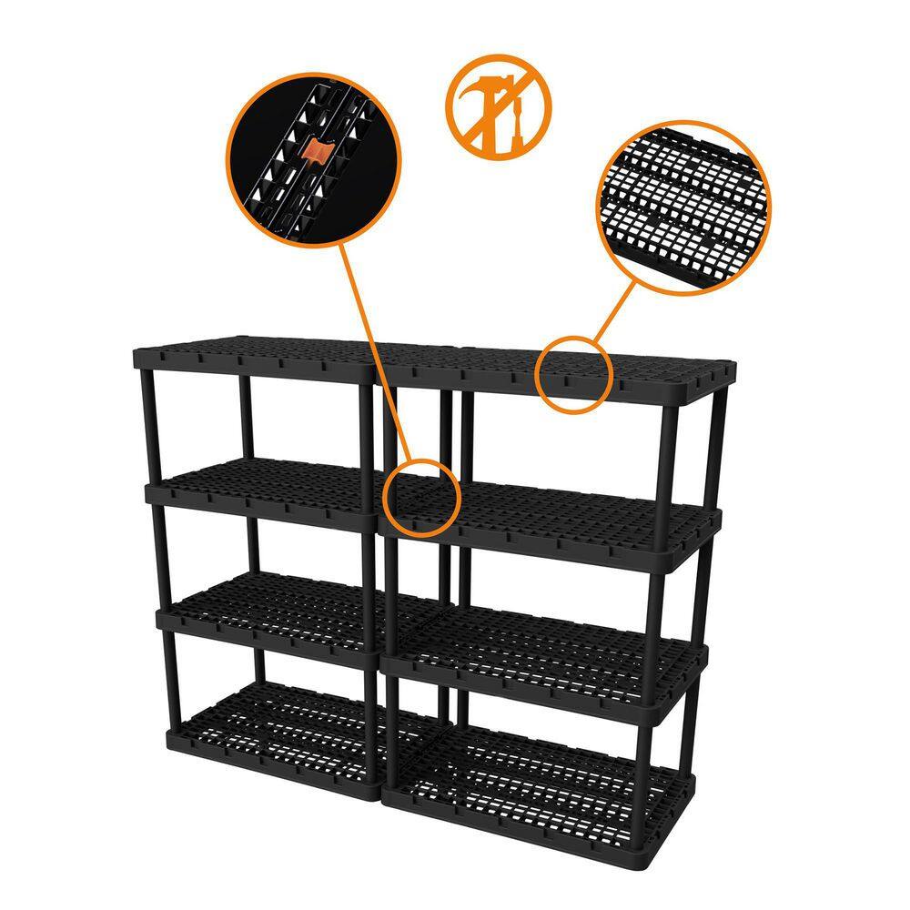 GRACIOUS LIVING Black 24 in. x 56.25 in. x 36 in. Knect-A-Shelf 3-Tier Plastic Light Duty Interlocking Storage Shelving Unit 91085-1C