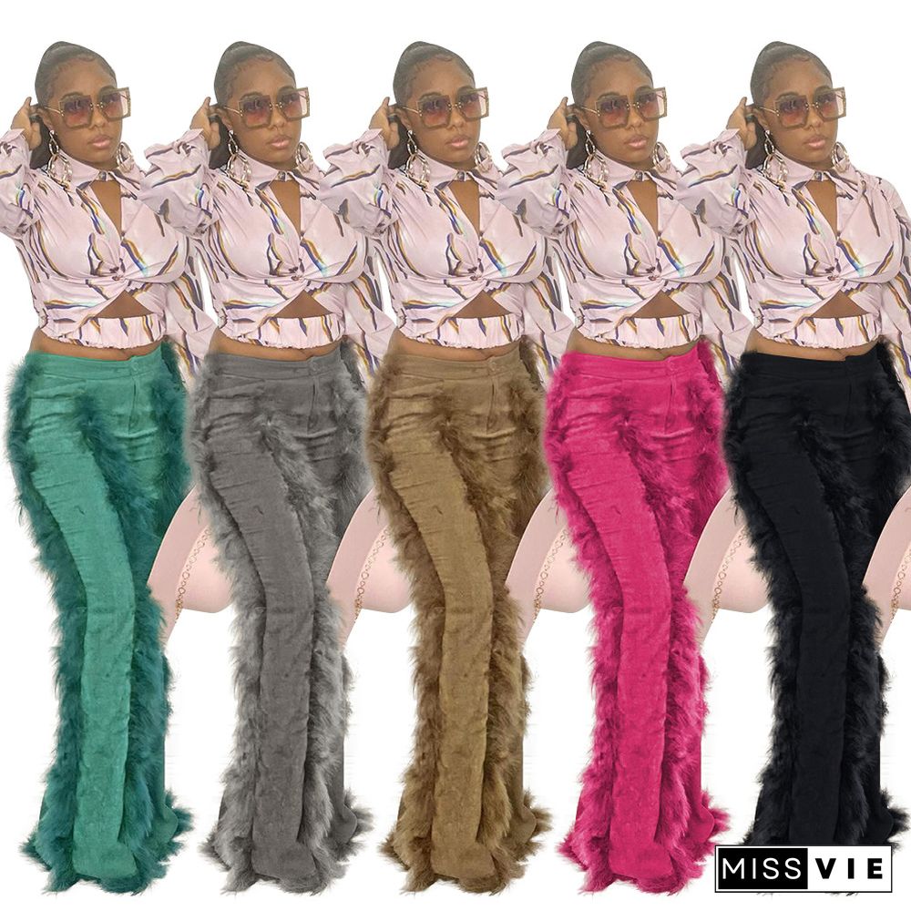 New Style Corduroy Frayed Solid Color Flared Pants Women's Trousers