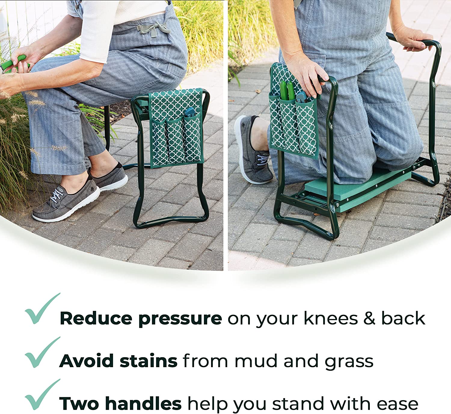 Abco Tech Garden Kneeler and Stool - Protects Your Knees, Clothes From Dirt & Grass Stains - Foldable Stool for Ease of Storage - EVA Foam Pad - Sturdy and Lightweight - Free Tool Pouch