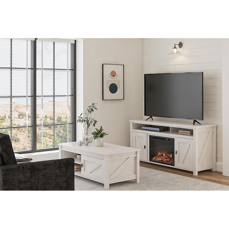 Woven Paths Scandi Farmhouse Electric Fireplace TV Console for TVs up to 60", Ivory Oak