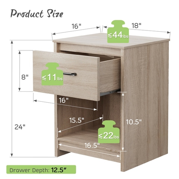 Gymax Nightstand with Drawer Storage Shelf Wooden End Side Table