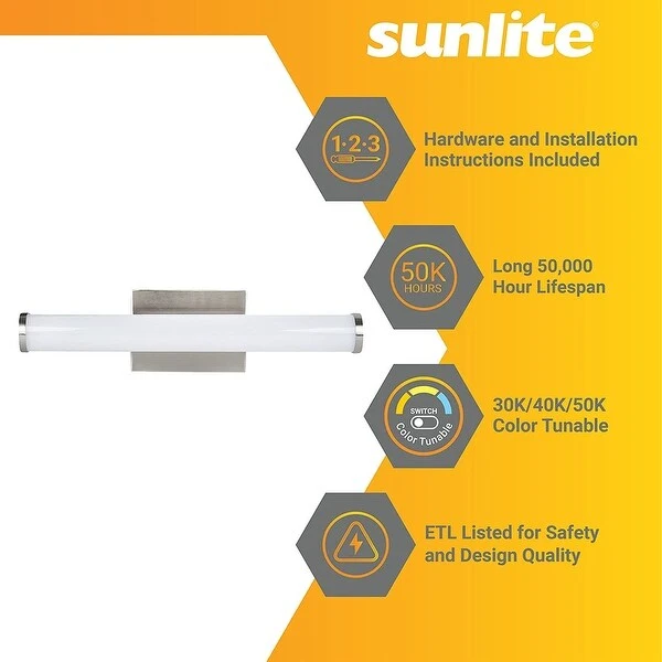 Sunlite 18 in. Brushed Nickel LED with Adjustable CCT 3000K 4000K 5000K Dimmable 1400 Lumen Linear Bar Vanity Light