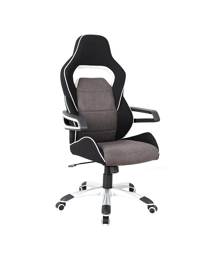 Simplie Fun Ergonomic Upholstered Racing Style Home and Office Chair Grey Black