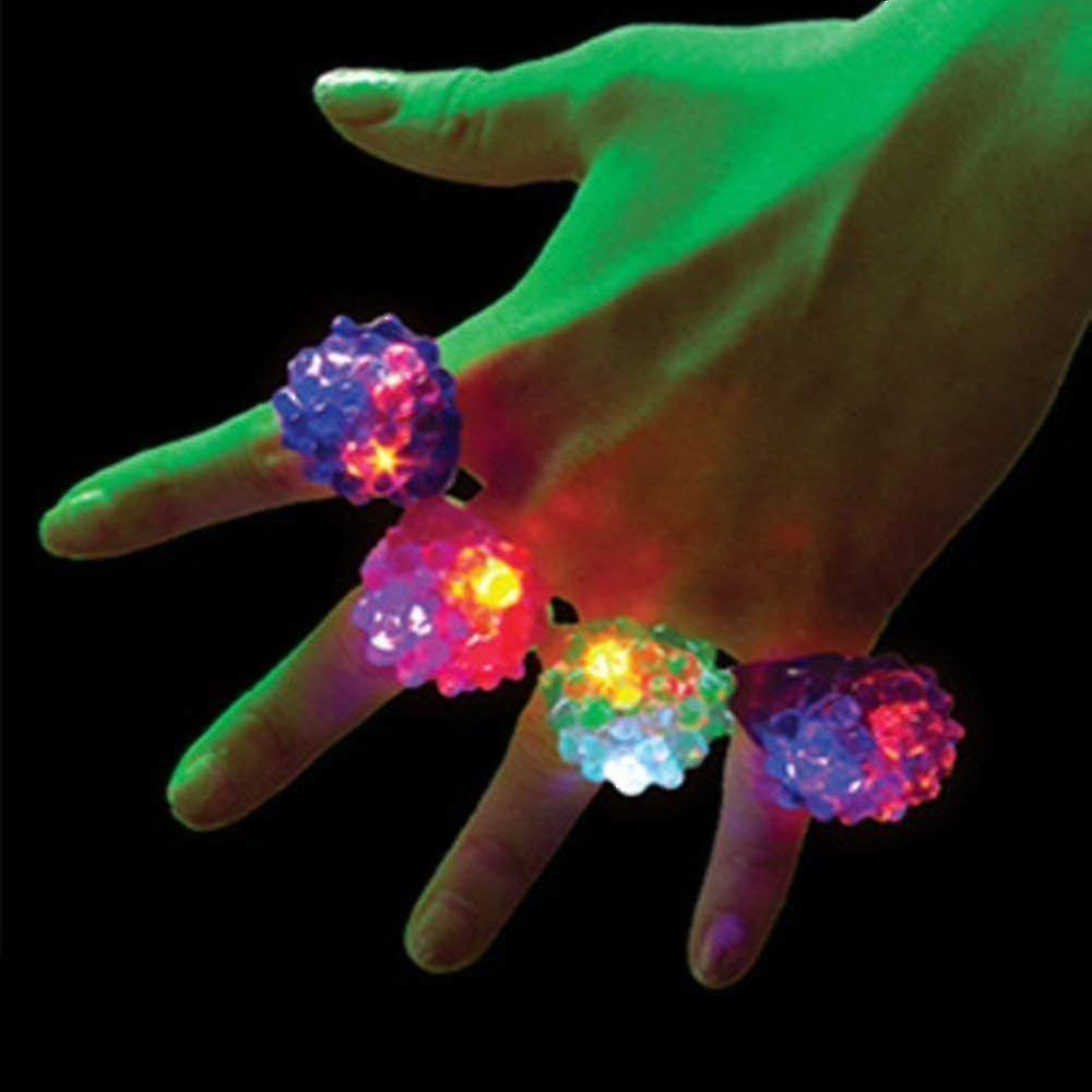 24pcs Flashing Led Ring， Strawberry And Rose Pattern， Bumpy Plastic Rings