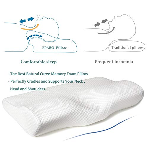 EPABO Contour Memory Foam Pillow Orthopedic Sleeping Pillows, Ergonomic Cervical Pillow for Neck Pain - for Side Sleepers, Back and Stomach Sleepers, Free Pillowcase Included (Firm & Standar