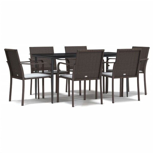 vidaXL Patio Dining Set Table and Chair with Cushions Poly Rattan and Steel