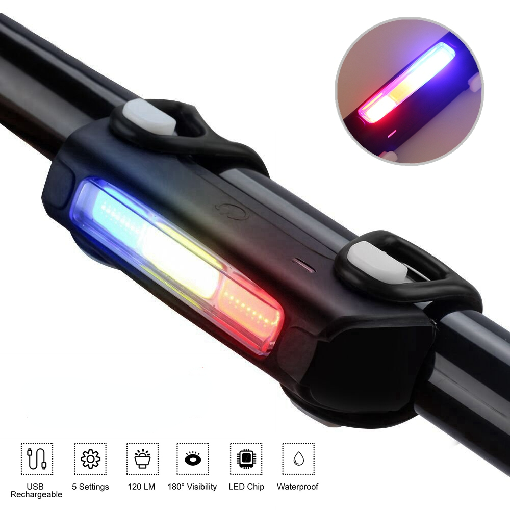 Bright Bike Light USB Rechargeable Bicycle Tail Light Waterproof 7 Modes 120LM 200m for Cycling Safety Flashlight