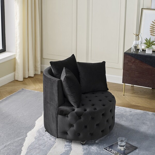 30 Round Velvet Swivel Chair with 3 Pillows and Button Tufted