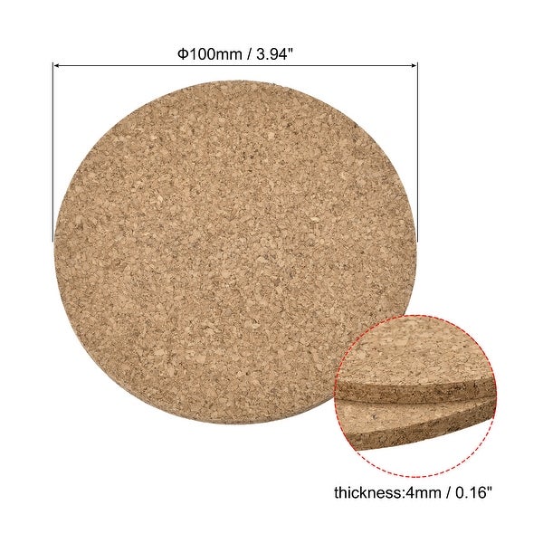 100mm Round Coasters 4mm Thick Cork Cup Mat Pad for Tableware 8pcs - Wood