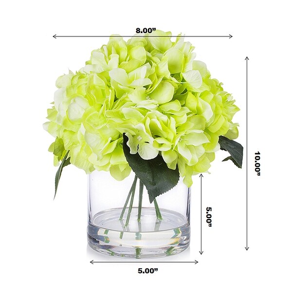 Enova Home Artificial Large Silk Hydrangea Fake Flowers Arrangement in Clear Glass Vase for Home Wedding Decoration