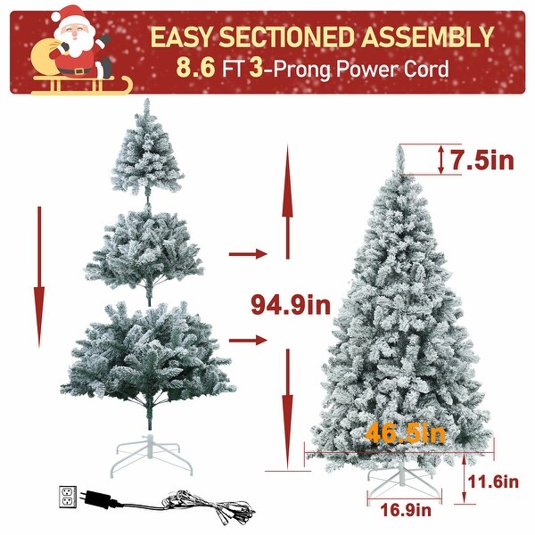 VEIKOUS 6.5FT/7.5FT Artificial Snow Flocked Christmas Tree with Metal Stand