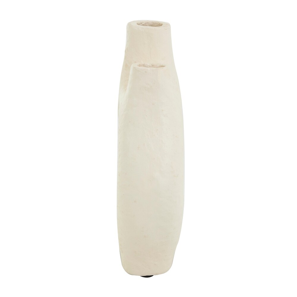 Beige Paper Mache Abstract Rounded Vase with Double Openings