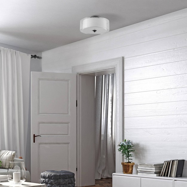 Alina 2 light Matte Black Semi flush Mount Ceiling Light With White Linen Inner Shade Globe Electric