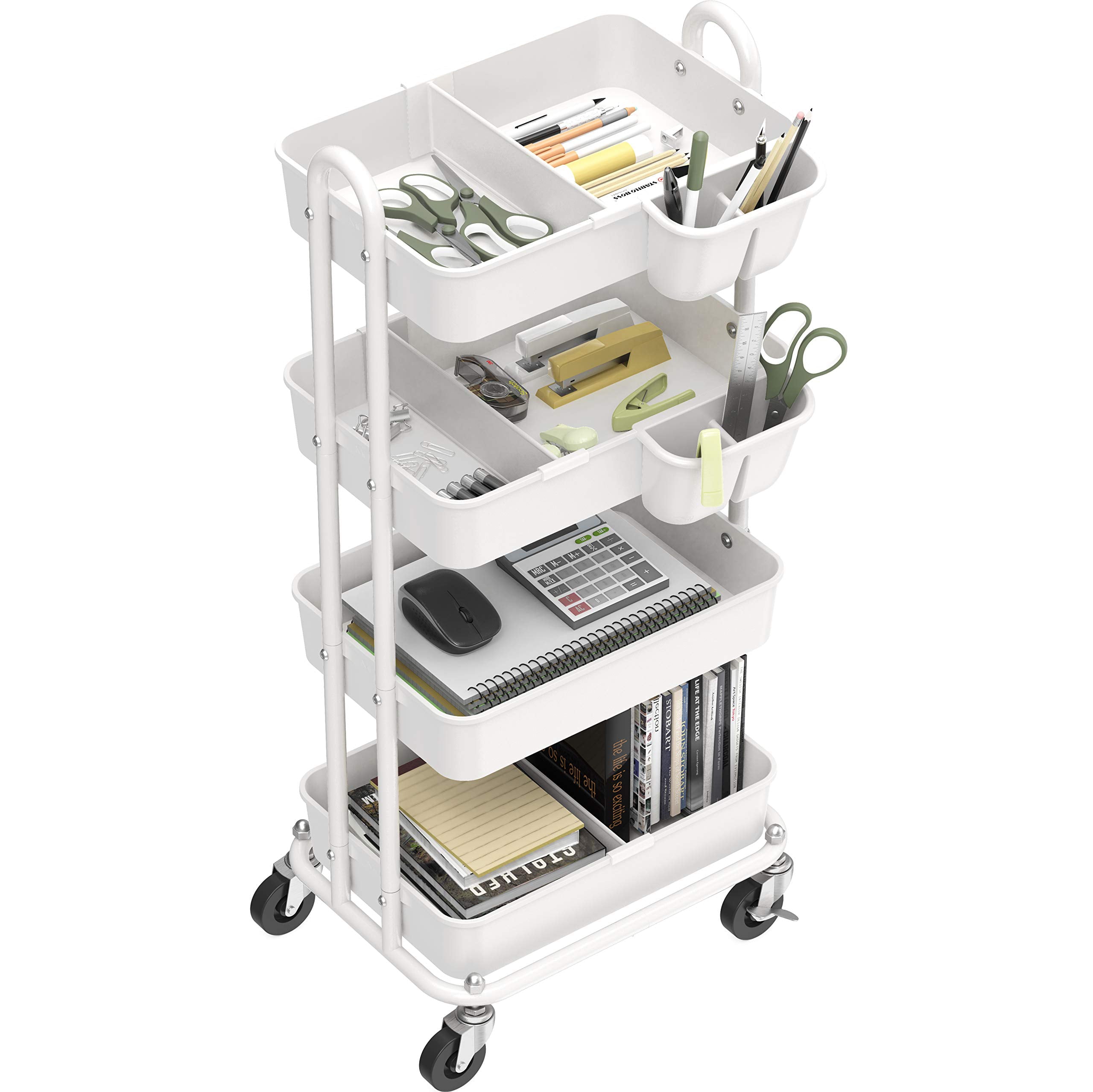 SimpleHouseware Heavy Duty 4-Tier Utility Rolling Cart， White