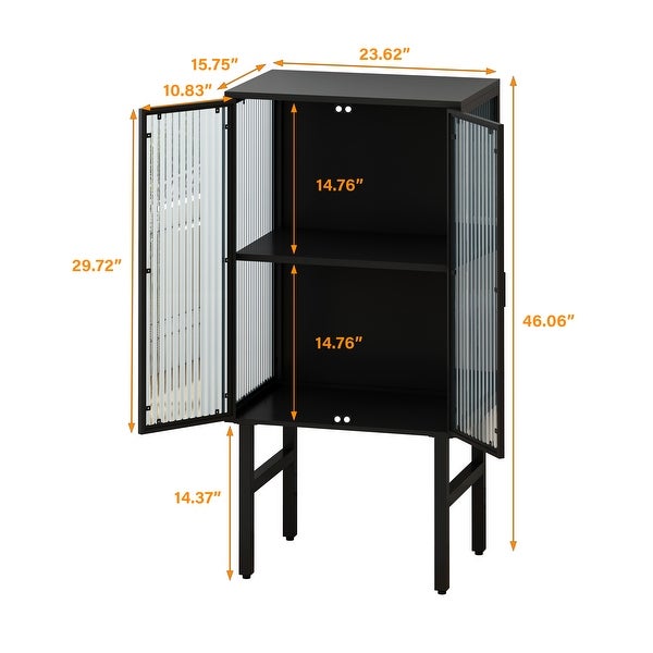 24 inch Black Modern Sideboard Buffet Cabinet with Glass Door ，2-Tier Storage Table