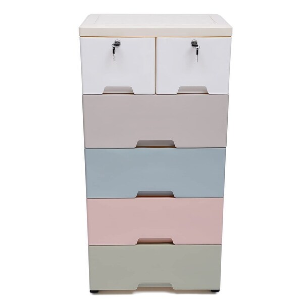 Plastic Drawers Dresser， Storage Cabinet with 6 Drawers， Closet Drawers Tall Dresser Organizer for Clothes， Playroom - - 37668673