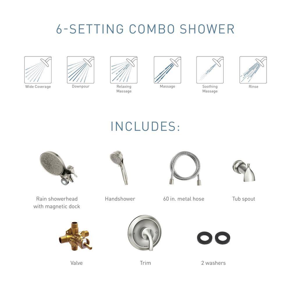 MOEN Brecklyn Single-Handle 6-Spray Tub Shower Faucet w Magnetix Rainshower in Spot Resist Brushed Nickel(Valve Included) 82611SRN