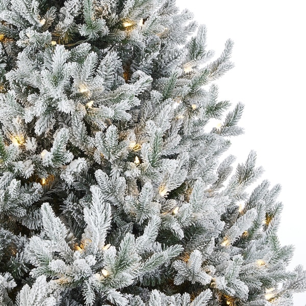 Royal Oaks Flocked Fir Tree 7.5ft，PreLit 690 Warm White LED Lights，1816 PE/PVC Tips