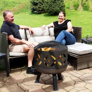 Sunnydaze Decor 26 in. x 29 in. Round Cast Iron Retro Outdoor Wood Fire Pit Bowl in Gray with Spark Screen RCM-LG561N