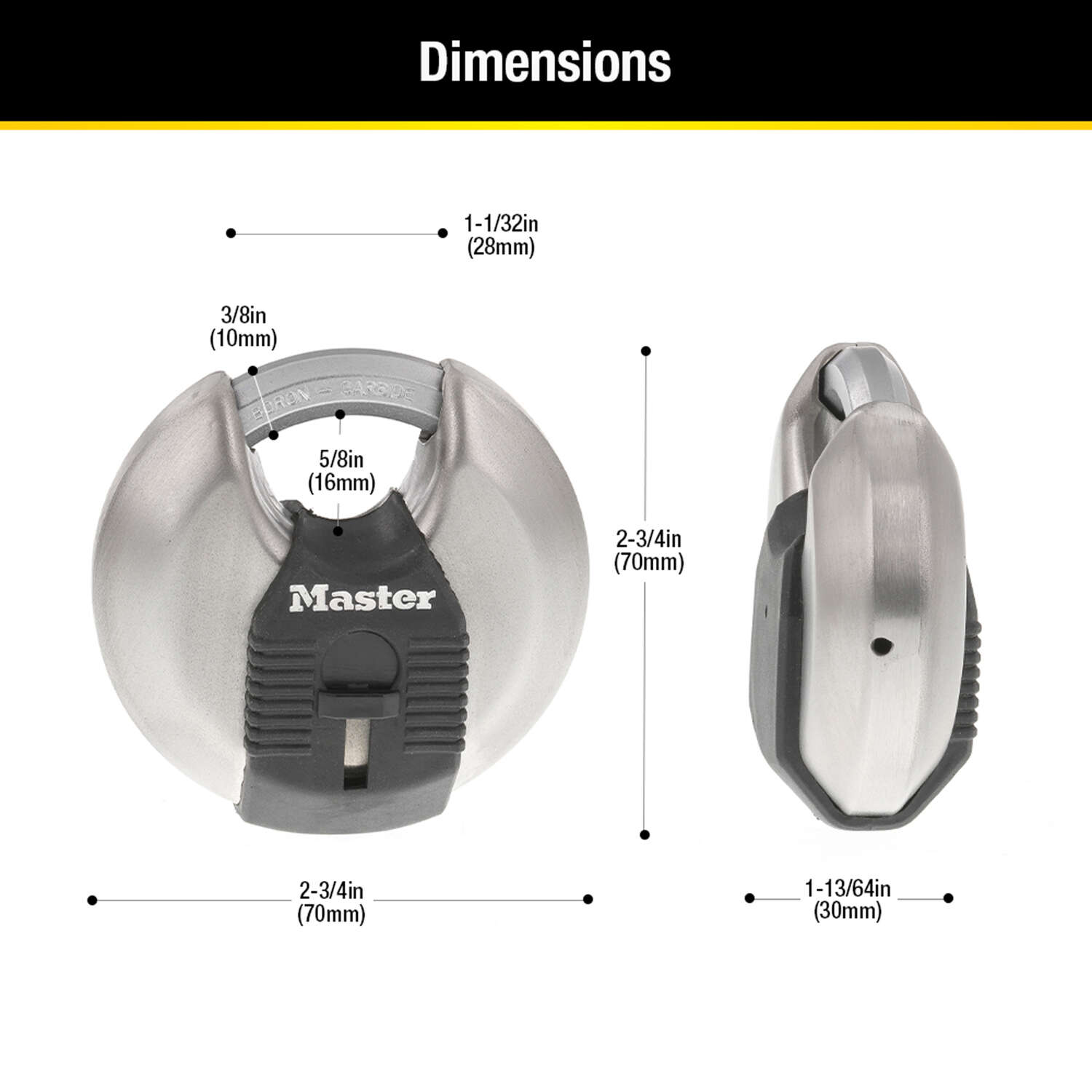 Master Lock 2-3/4 in. H X 1-13/64 in. W X 2-3/4 in. L Steel Ball Bearing Locking Shrouded Padlock Ke