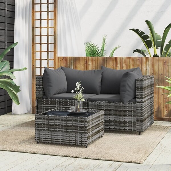 vidaXL Patio Lounge Set with Cushions Brown/Black/Gray Poly Rattan