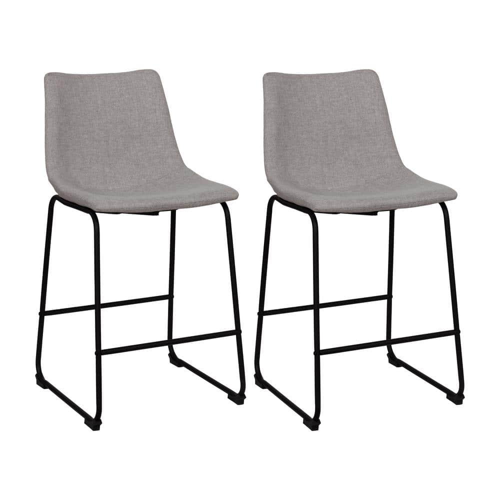 CORLIVING Asahi 25.5 in. Light Grey Wood Bar Stools, (Set of 2) DGY-223-B