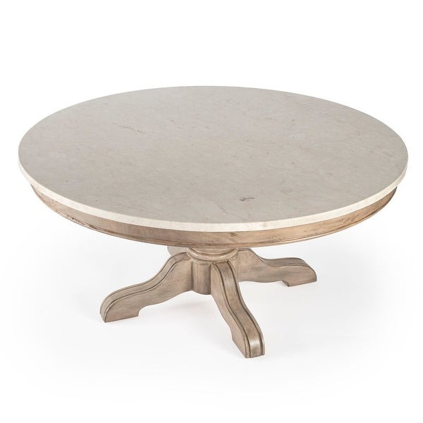 Offex Danielle Round Marble Coffee Table w/ Pedestal Base - LightBrown - 38