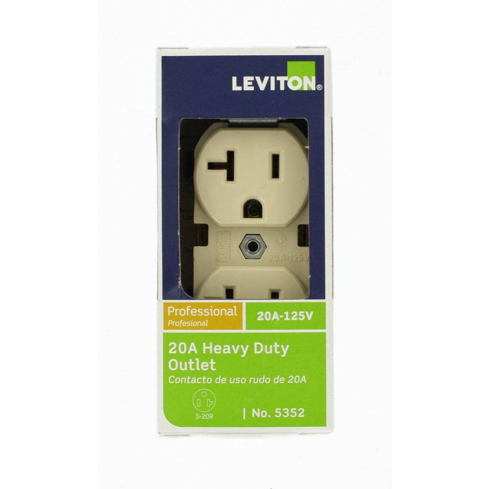 Leviton 20 Amp Industrial Grade Heavy Duty Self Grounding Duplex Outlet Ivory R71-05352-0IS