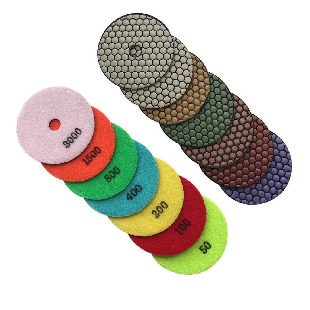 EDiamondTools 7 in. Dry Diamond Polishing Pad Set for Stone and Concrete #50 #100 #200 #400 #800 #1500 #3000 Grit RDP7512481530