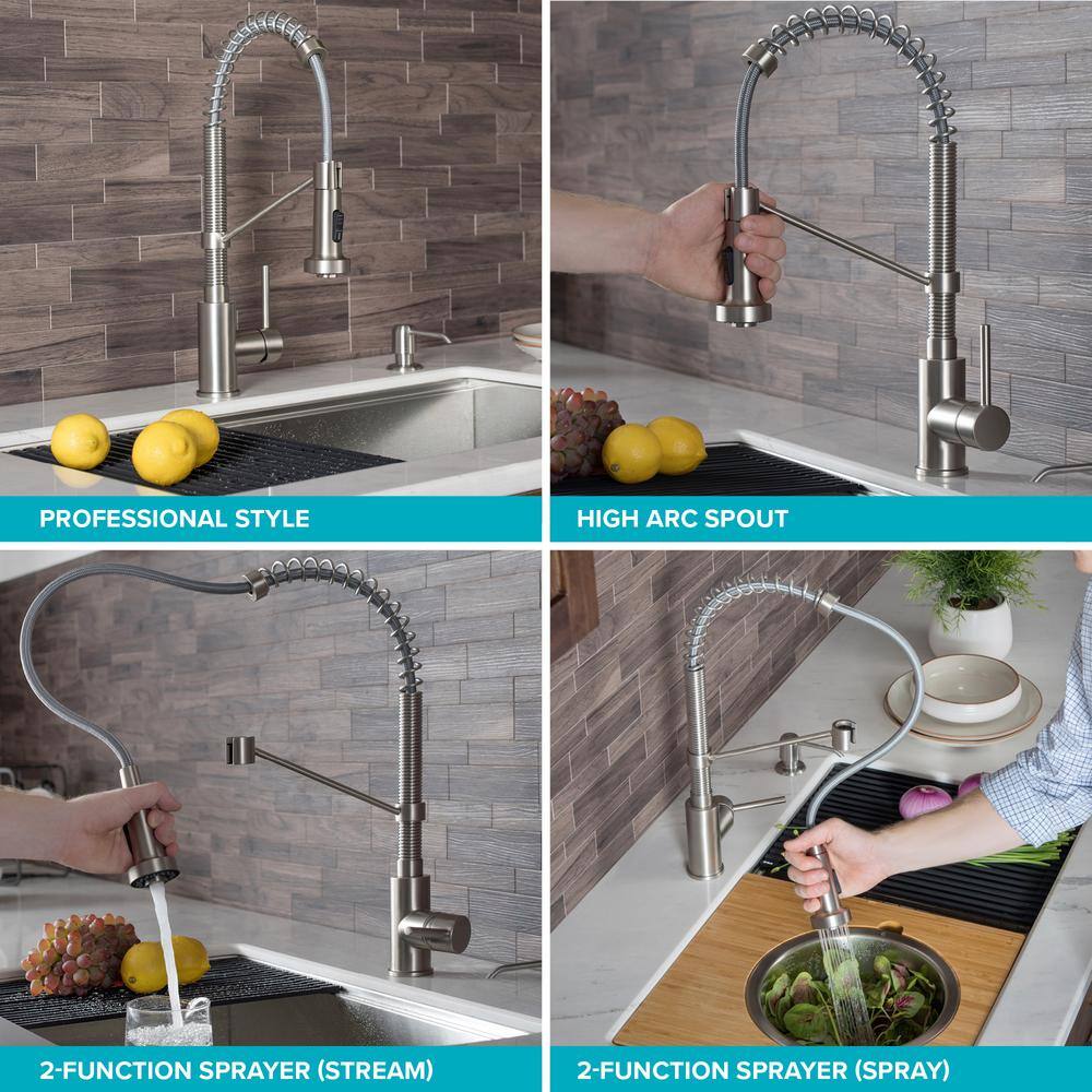 KRAUS Bolden Single-Handle Pull-Down Sprayer Kitchen Faucet with Deck Plate in Matte BlackBlack Stainless KPF-1610MBSB-DP03SB