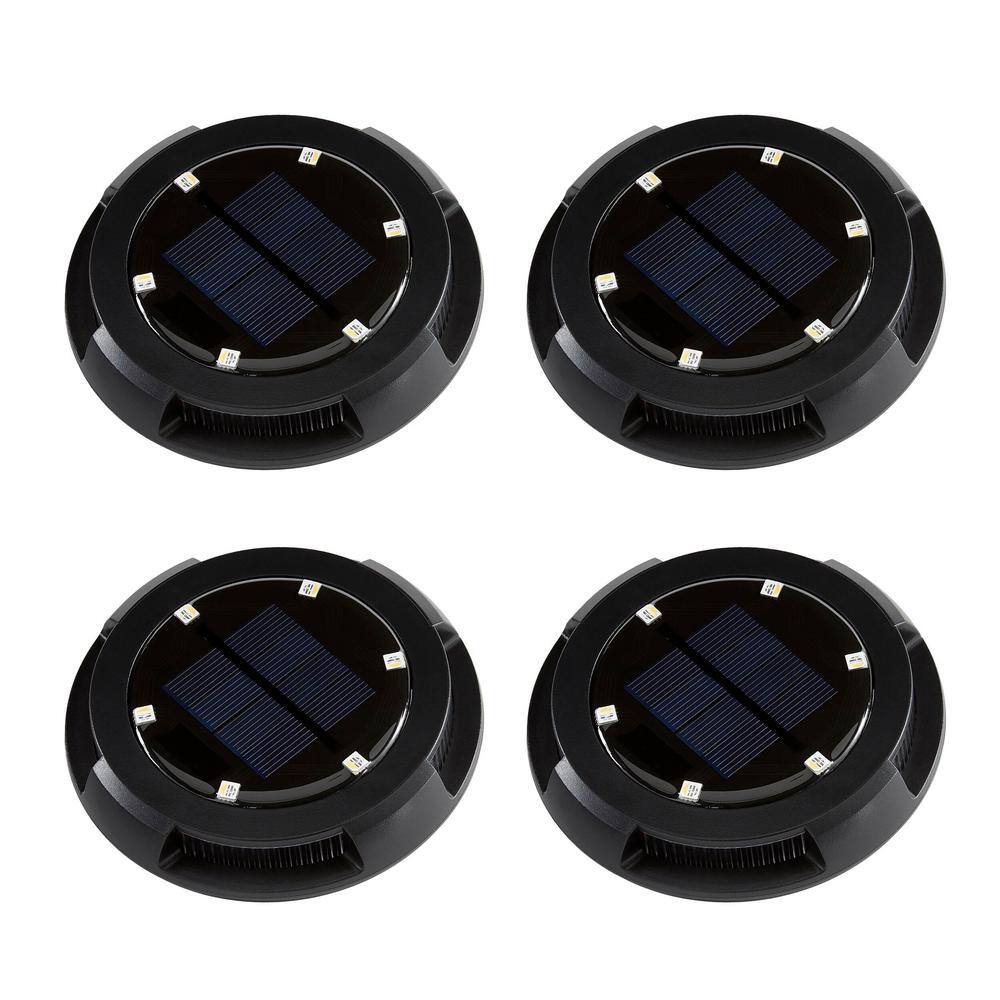 Hampton Bay Solar Black LED Disc Path Light Color Changing (4-Pack) D1000-12