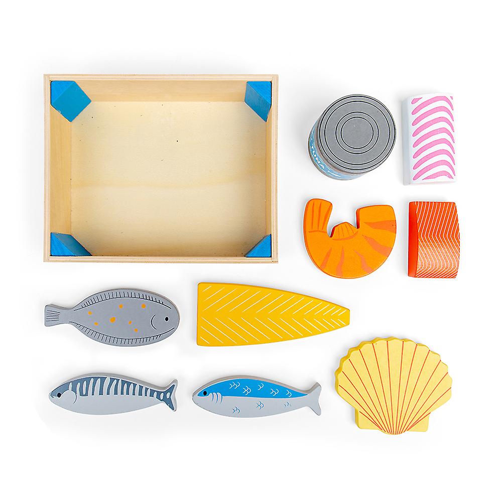 Bigjigs Toys Wooden Play Food Fish Crate Pretend Role Play Kitchen