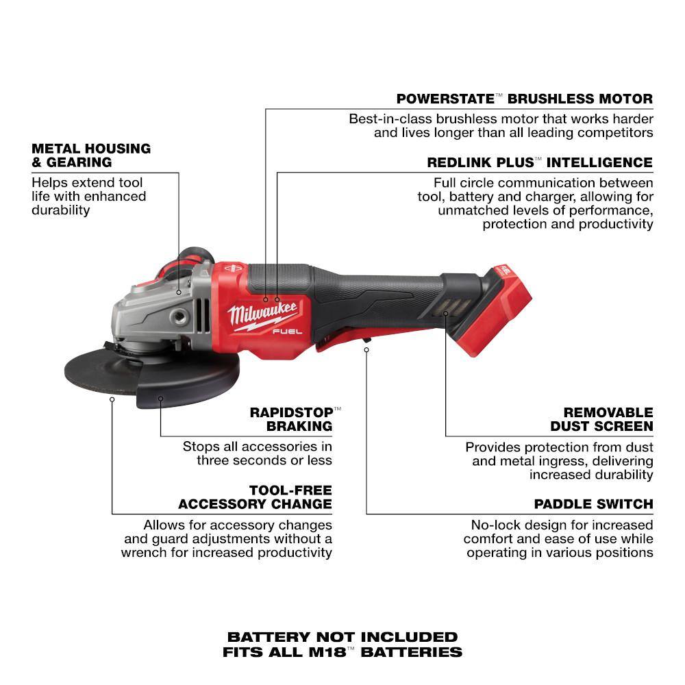 MW M18 FUEL 18-Volt Lithium-Ion Brushless Cordless 4-12 in.6 in. Braking Grinder wPaddle Switch with 6.0 Ah Battery 2980-20-48-11-1865