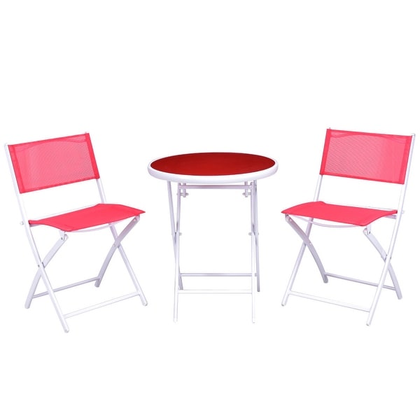 Costway 3 PCS Folding Bistro Table Chairs Set Garden Backyard Patio