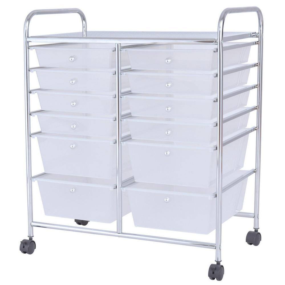 Boyel Living 12 Plastic Drawers Rolling Cart Storage Organizer Bins with Four wheels  in White HYSN-56500CL