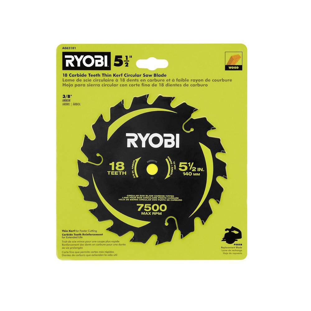 RYOBI 5-12 in. 18T Thin Kerf Carbide Circular Saw Blade A065101