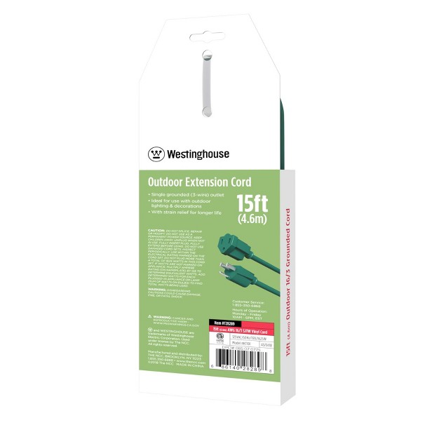 Westinghouse 28289 15 feet Outdoor Single Outlet Power Cord 3 Wire Green