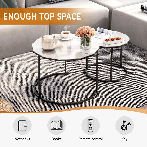 Nesting Coffee Tables Set of 2 for Living Room， Modern Accen