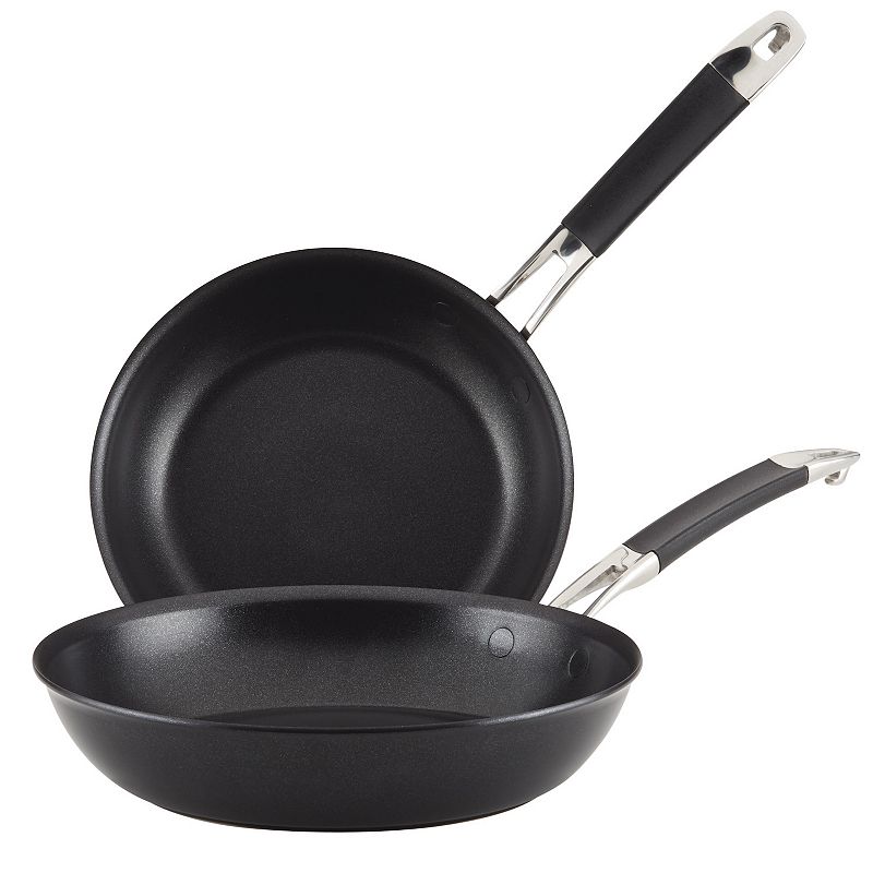 Anolon SmartStack Hard-Anodized Nesting Skillet Set， 2-Piece， Black