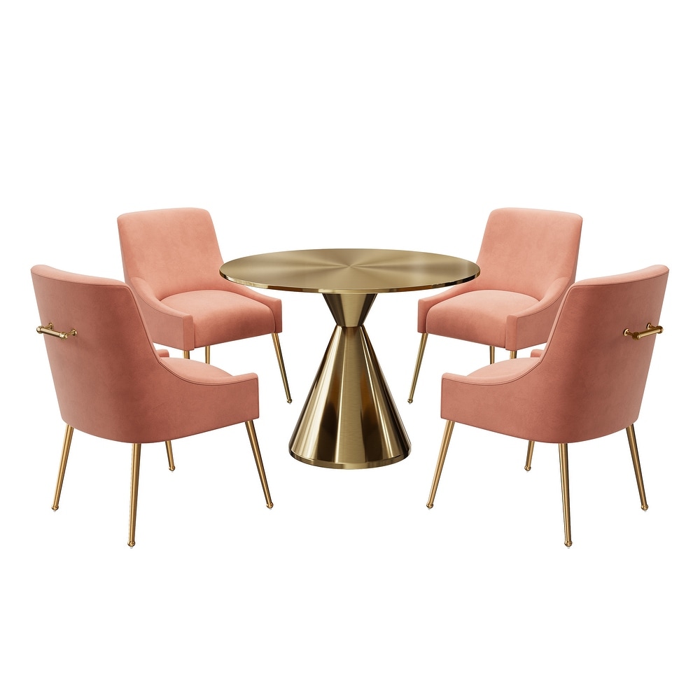 Clihome 5 Piece Modern Golden Table Velvet Chair Dining Set