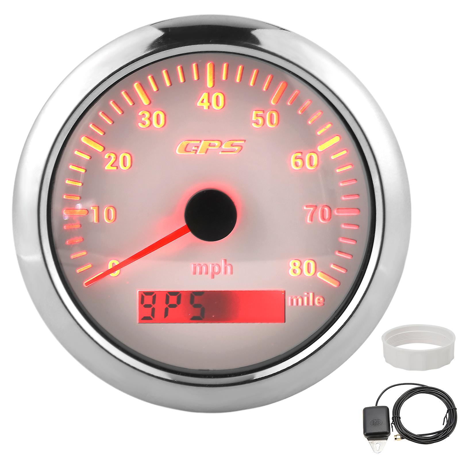 Gps Speedometer 85mm/3.35in Odograph 80mph/h Stainless Steel Universal For Cars Engines Boatswhite