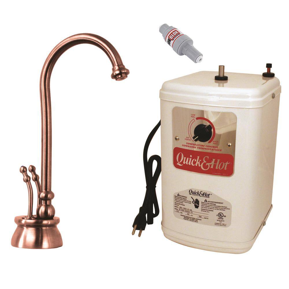 Westbrass 10-38 in. Docalorah 2-Handle Hot and Cold Water Dispenser Faucet with Instant Hot Water Tank Antique Copper D262HFP-11